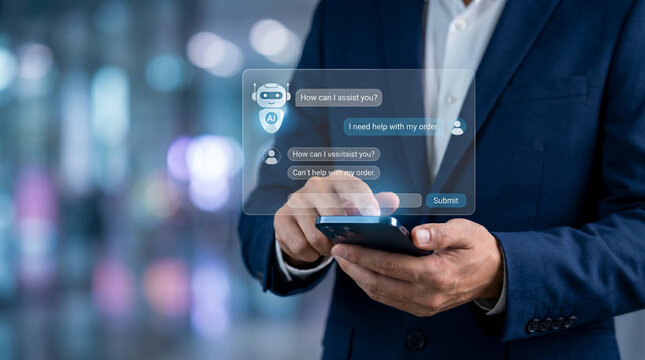 AI Customer Service Chatbot on Smartphone for Digital Support and Online Shopping Assistance