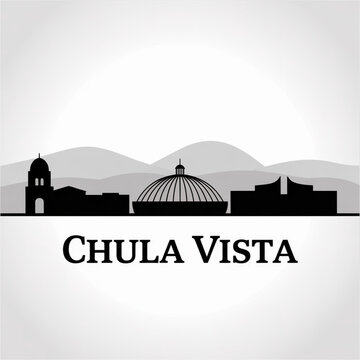 Chula Vista California Skyline Silhouette - An American San Diego Bay Suburb Vector Illustration