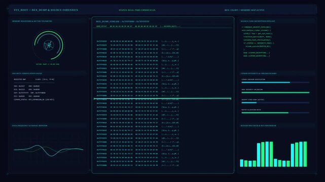 Futuristic HUD dashboard interface with data analytics and charts