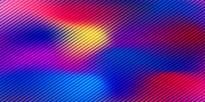 Vivid colorful neon gradient with glowing diagonal ribbed texture and sleek parallel lines abstract vector background eps10