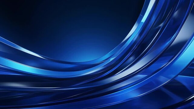 Abstract dark blue background with dynamic glowing curved lines and light reflections for modern technology design