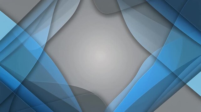 Abstract modern dynamic blue and grey geometric background with smooth wave shapes and overlapping transparent layers for futuristic design