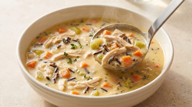 Creamy chicken and wild rice soup with vegetables. Hearty crockpot dinner recipes for comforting, easy-to-prepare meals perfect for cold weather.