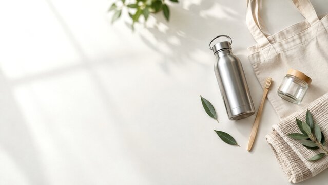 Reusable zero waste lifestyle essentials with copy space