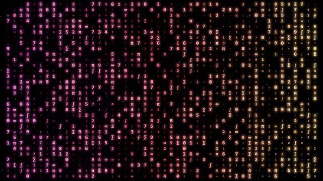 Digital matrix binary code background, pink and orange glowing datastream animation, cybersecurity technology footage for overlay