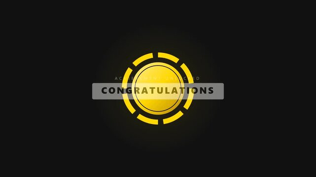 Golden Achievement Unlocked Badge Animation with Congratulations Text for Games and App Interface