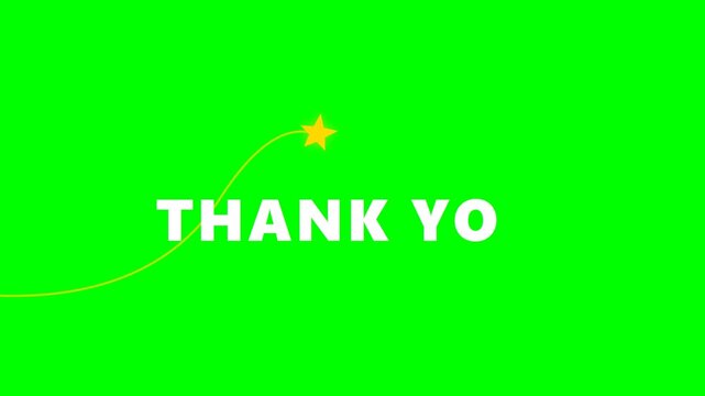 Animated White Thank You Text with Yellow Shooting Star Motion Graphic on Green Screen Background