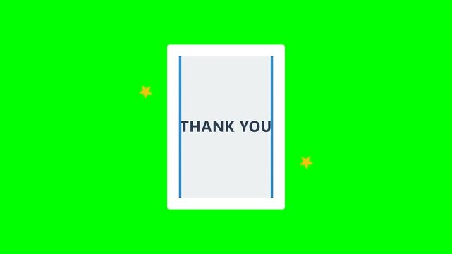 Animated Thank You Greeting Card Opening with Blue Doors and Floating Stars on Green Screen