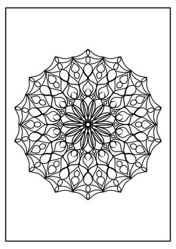 Floral mandala coloring page with central star and elegant petals