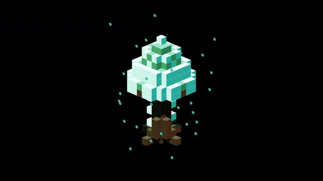 Growing tree pixel art animation stages on transparent background 4K Alpha Channel