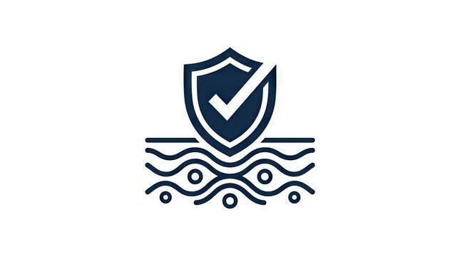 Shield icon over water waves for skin protection.