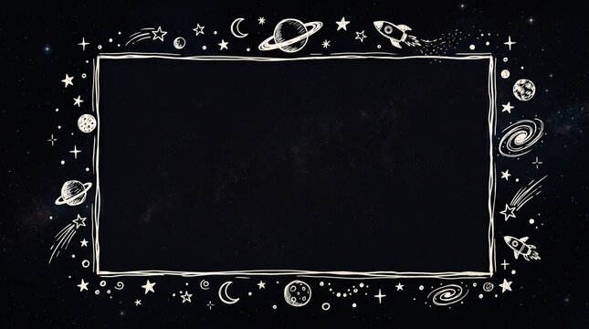 Cute Hand Drawn Space Border Frame for Kids Design