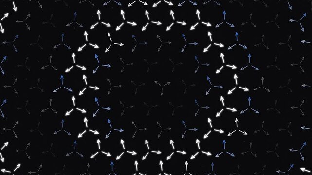Geometric pattern of interconnected arrows in a repeating hexagonal formation on a dark background