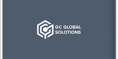 Obraz premium Modern Monogram Letter GC Cube Hexagon Logo Vector Template for GC Global Solutions, Technology, Consulting, Software, Corporate, and Finance Brand.
