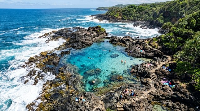 Natural pool formed by rocky coastline