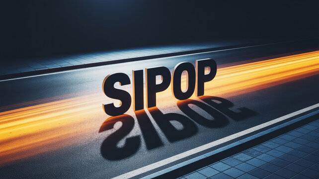 3D Text SIPOP on Highway Road with Motion Blur Light Trails
