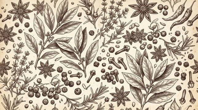 Thanksgiving pattern with hand drawn spices and culinary ingredients thanksgiving festival