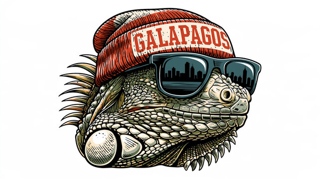 Cool iguana wearing sunglasses and knit beanie vector illustration