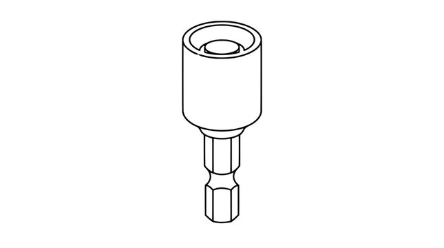 Black outline vector icon of a magnetic socket adapter with cylindrical cup top, inner ring and hexagonal shank rendered in bold clear lines vertically oriented for daily workshop drill use
