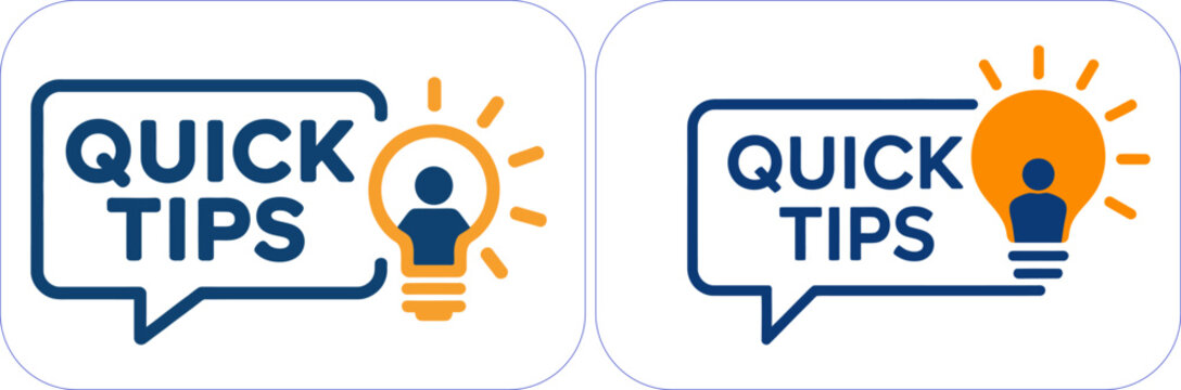 Two variations of a quick tips icon design featuring a speech bubble and a lightbulb with a person silhouette
