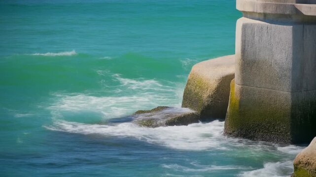 Ocean waves crashing against the rocks at jupiter florida inlet