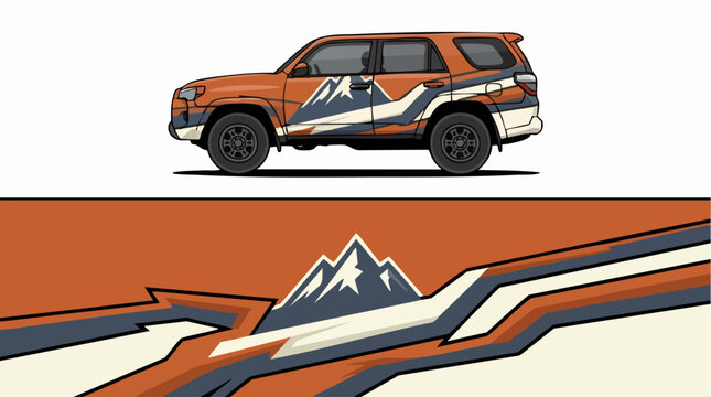 offroad vehicle with mountain graphic