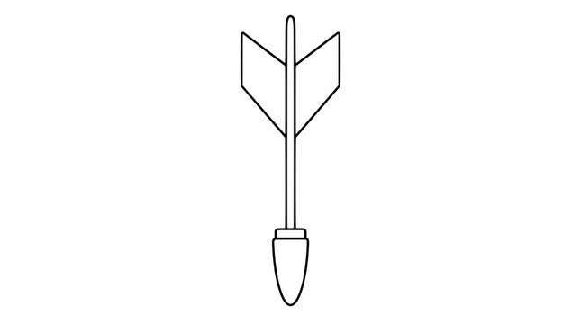 Black outline vector icon of an inverted lawn dart with a blunt weighted tip and twin upright fins on a slim shaft drawn in bold lines in centered vertical arrangement emphasizing game safety