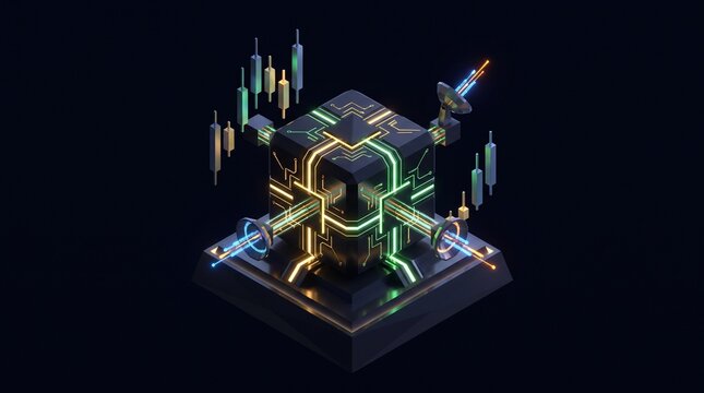3D isometric low poly high frequency algorithmic trading server engine