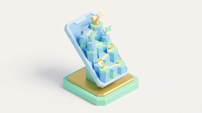 3D isometric low poly gamified online learning mobile edtech app