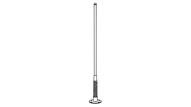 Black outline vector icon of a training pole with slender shaft, coiled base spring and round ground mount rendered in thin lines vertically aligned emphasizing flexible stability for sports drills