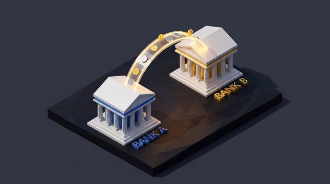 3D isometric low poly enterprise cross border digital payment bridge