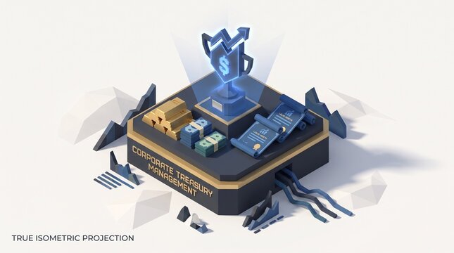 3D isometric low poly corporate treasury asset liquidity management vault