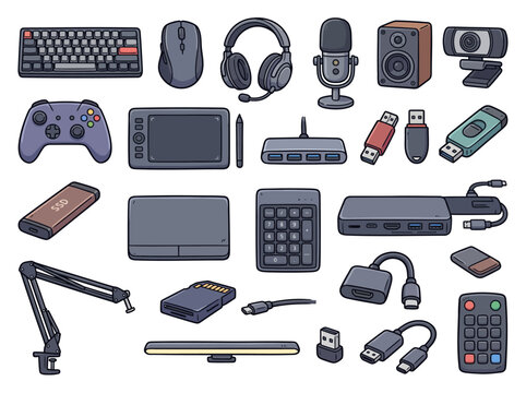 Colorful Illustration Of Various Tech Gadgets.