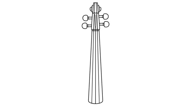 Black outline vector icon of a violin neck and fingerboard with four tuning pegs and four lengthwise strings rendered in thin lines centred vertically for fine string instrument craftsmanship