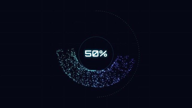 Digital Loading Bar with Percent Progress and Particles on Dark Background