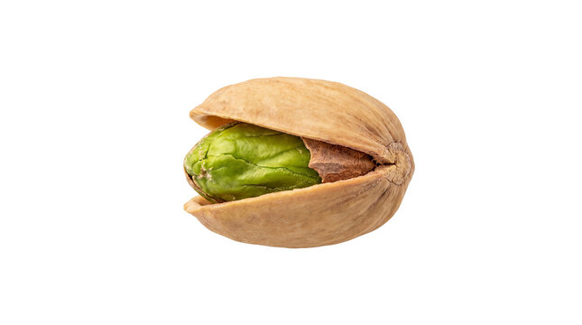 Pistachio nut with open shell revealing green kernel, fresh organic roasted pistachio fruit, healthy edible seed snack for nutritional concept isolated PNG with Transparent Background