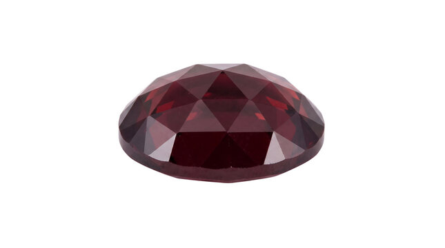 Red garnet gemstone with rose cut faceting, deep red polished ruby stone, round crystal jewel for luxury jewelry design isolated PNG with Transparent Background