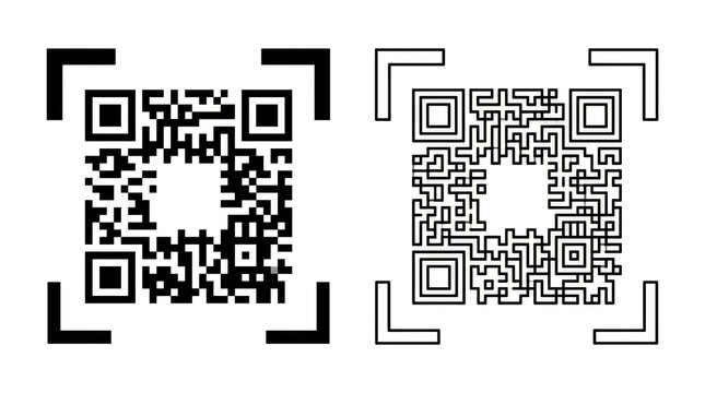 Black qr code icons set with scan effect