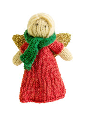 Obraz premium PNG Handmade knitted Christmas angel ornament with red dress