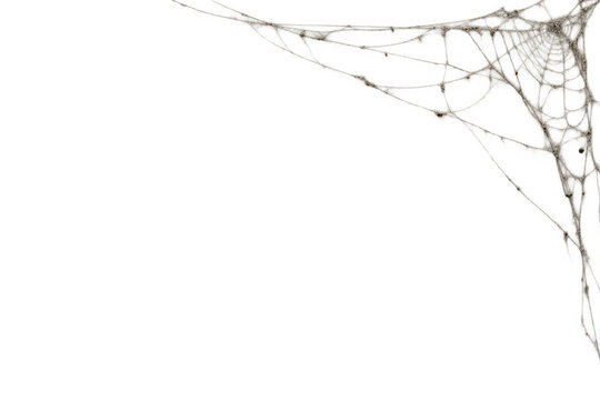 Realistic spider web corner overlay with delicate dusty strands on transparent background