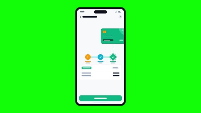 Animated Mobile App Interface Showing Online Payment and Bank Card Transaction Process