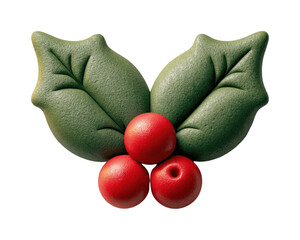 Obraz premium PNG Handcrafted holly leaves and red berries on a neutral background