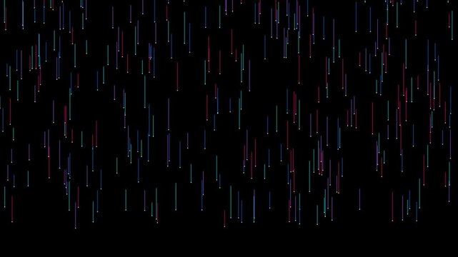 Colorful Falling Lines and Dots Motion Graphic on Black Background