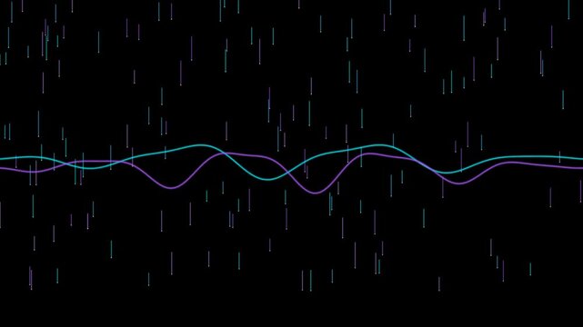 Neon Waveforms and Falling Lines Motion Graphic on Black Background