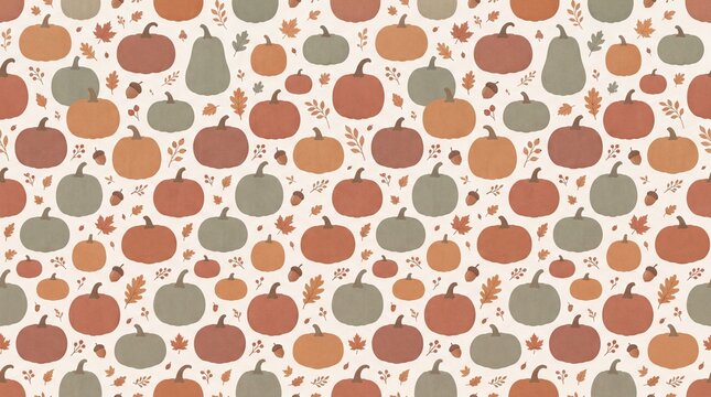 Minimal Pumpkin and Autumn Leaves Seamless Pattern