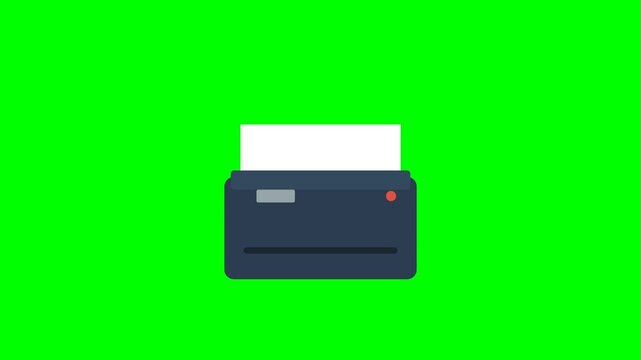 Printer outputting paper animation on green screen background showcasing office equipment operation document production workflow automation concept design element