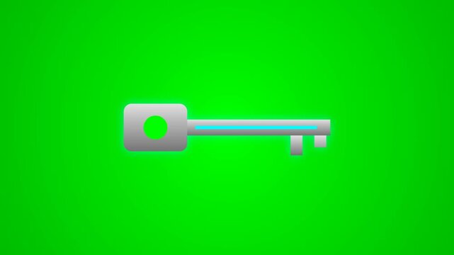 Metallic key icon rotating on a green screen background in a motion graphics animation loop