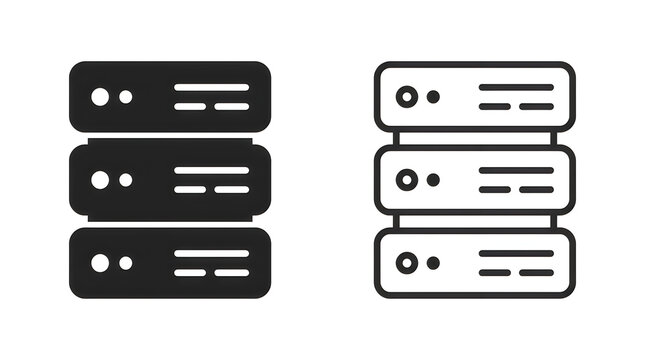 Black and white server rack icons set