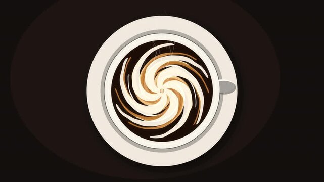 Pixel art coffee cup animation swirling cream, hot beverage loop, steam
