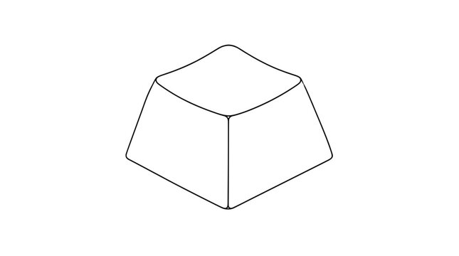 Black outline vector icon of a trapezoidal keyboard keycap with concave top dish and slanted sides drawn with thin lines in perspective composition highlighting blank button for computer typing